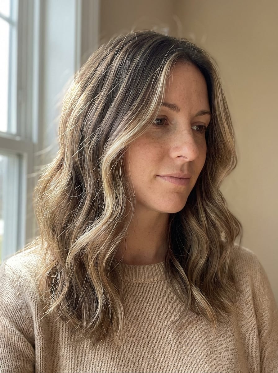 Braune Haare mit blonden Highlights - braune Haare mit Highlights